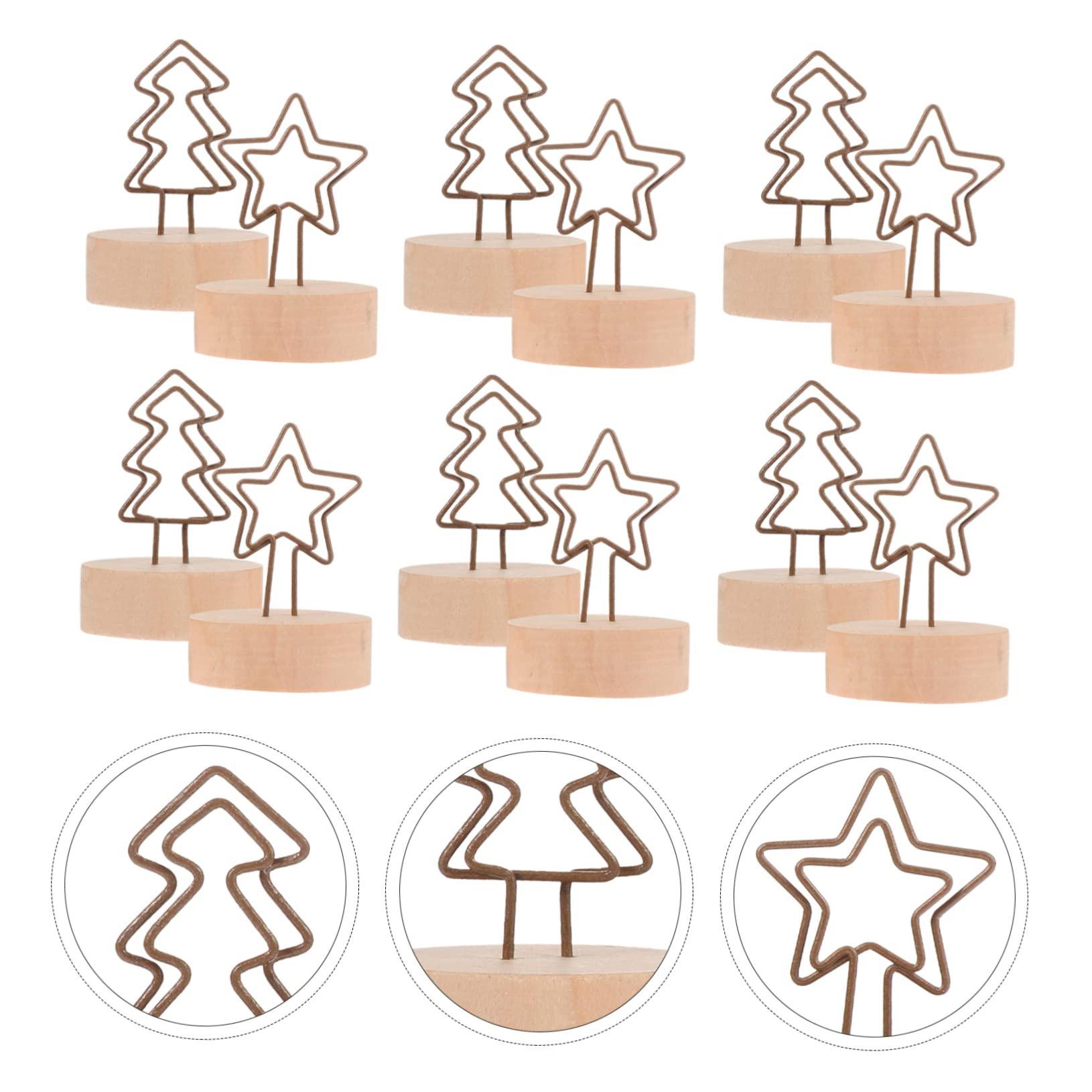 Operitacx 36pezzi Supporti Per Note Tema Natalizio Clip Forma Di Albero Di Natale Ferro Con Base Legno Per Decorazioni Di Feste e Ricevimenti