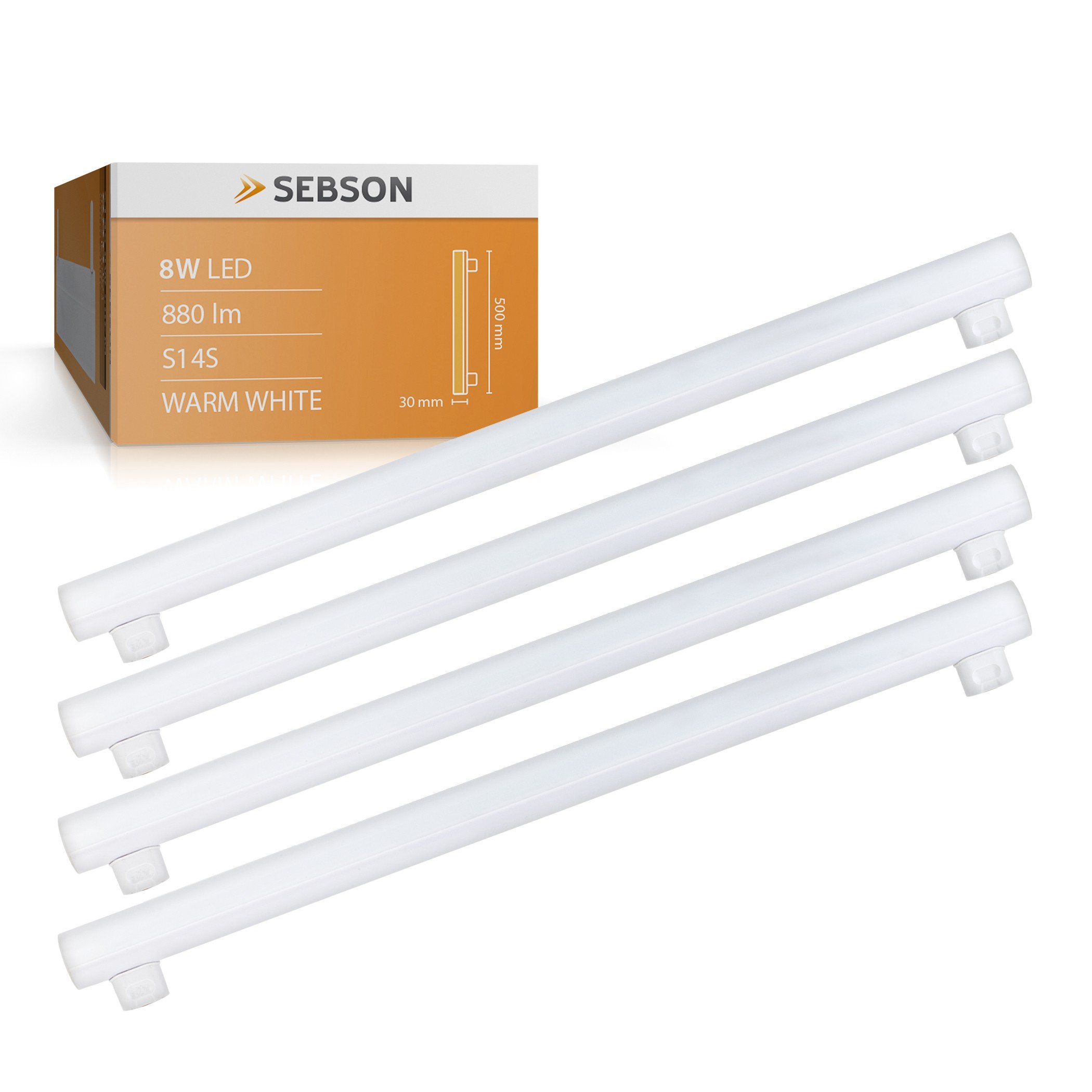 SEBSON Lampadina LED S14S 8W - Set da 4-880lm, Bianca Calda 3000K | Equivalente a 60W - Non Dimmerabile - Angolo di Diffusione 150° - Lampadina LED Lineare 50cm 230V