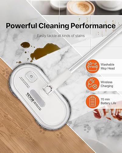 Miniatura 2 de VEVOR Trapeador eléctrico inalámbrico, batería potente de hasta 70 minutos, trapeador eléctrico giratorio con cabezales giratorios dobles, 4