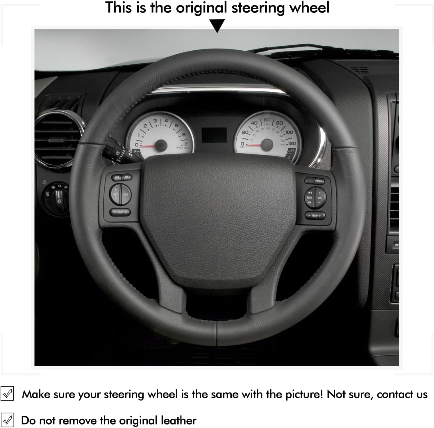 MEWANT Hand Stitch Steering Wheel Cover Wrap for Ford Explorer Sport Trac 2006-2010 Customized Version by Faux Leather