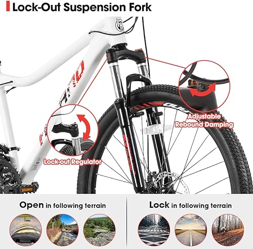Miniatura 3 de Hiland - Bicicleta de montaña de 26 de 27.5 pulgadas para mujer, velocidad de 2124 con horquilla de suspensión de bloqueo, frenos de disco duales,