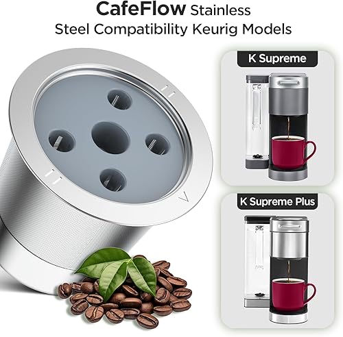 Miniatura 10 de Tazas K reutilizables para Keurig K Supreme  Tazas K recargables con adaptador para cafetera Keurig K Supreme Plus (paquete de 2 cápsulas de café