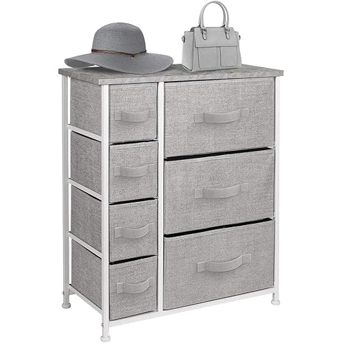 Sorbus Dresser with Drawers - Furniture Storage Tower Unit for Bedroom, Hallway, Closet, Office Organization - Steel Frame, Wood Top, Easy Pull Fabric Bins (Gray)
