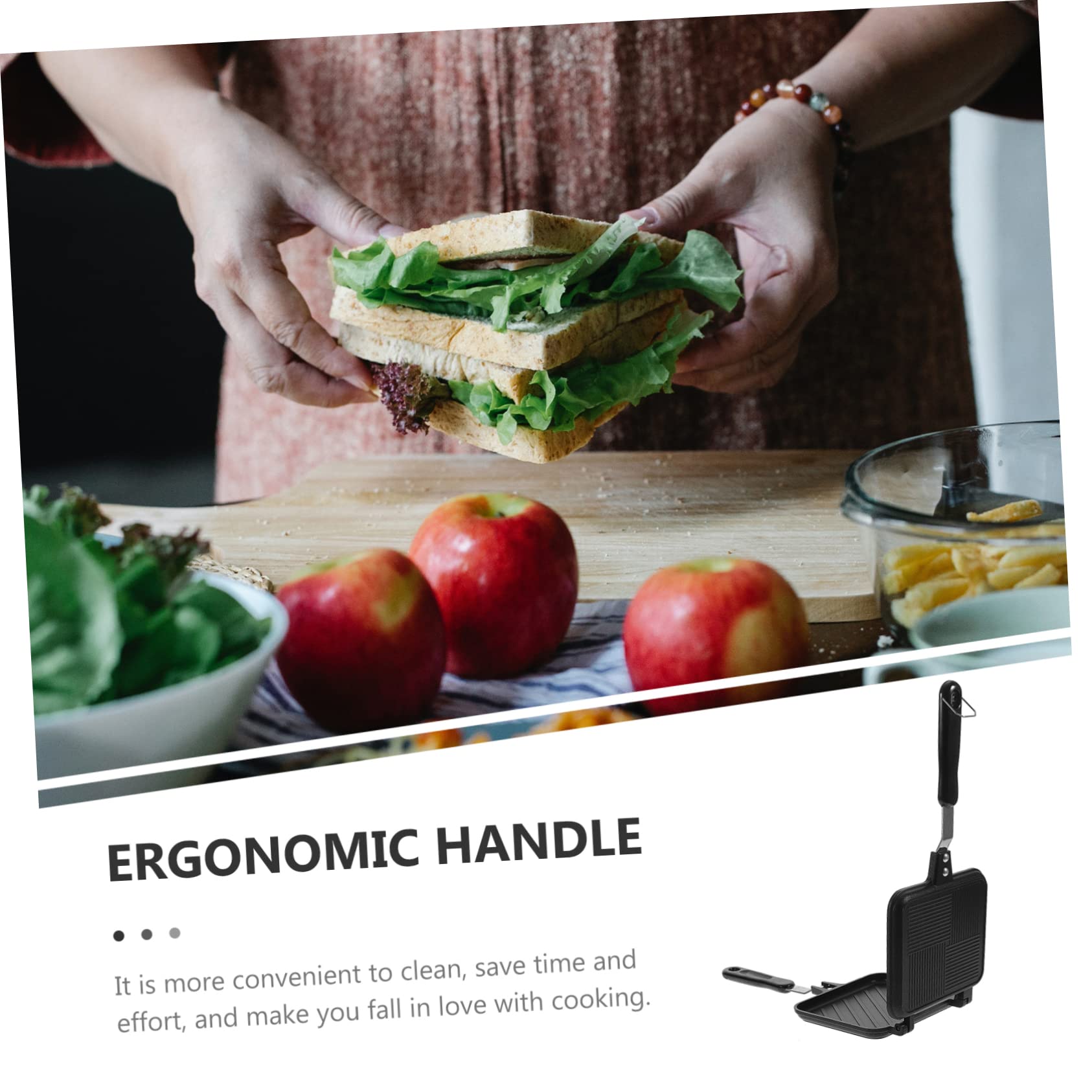 Hapivida Manual Sandwich Maker, Nonstick Double Sided Sandwich Baking Pan, 29.5 x 14.3 x 6.5 x 4 cm