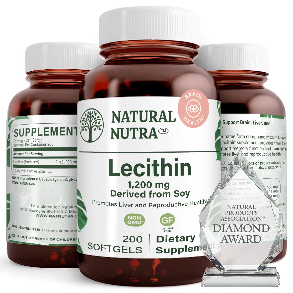 Natural Nutra Soy Lecithin 1200mg Supplement, B, 200 Soy Lecithin Softgels 200 Count (Pack of 1)