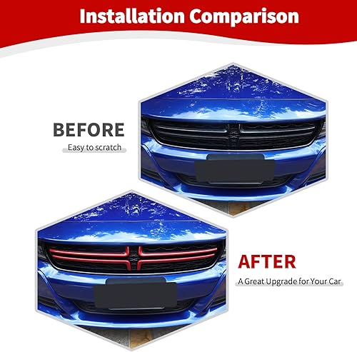 Miniatura 2 de RT-TCZ Para Cargador Parrilla Delantera Insertos Trim Cubierta Rojo para Dodge Charger 2015 up Rojo Exterior Accesorios 4 unids