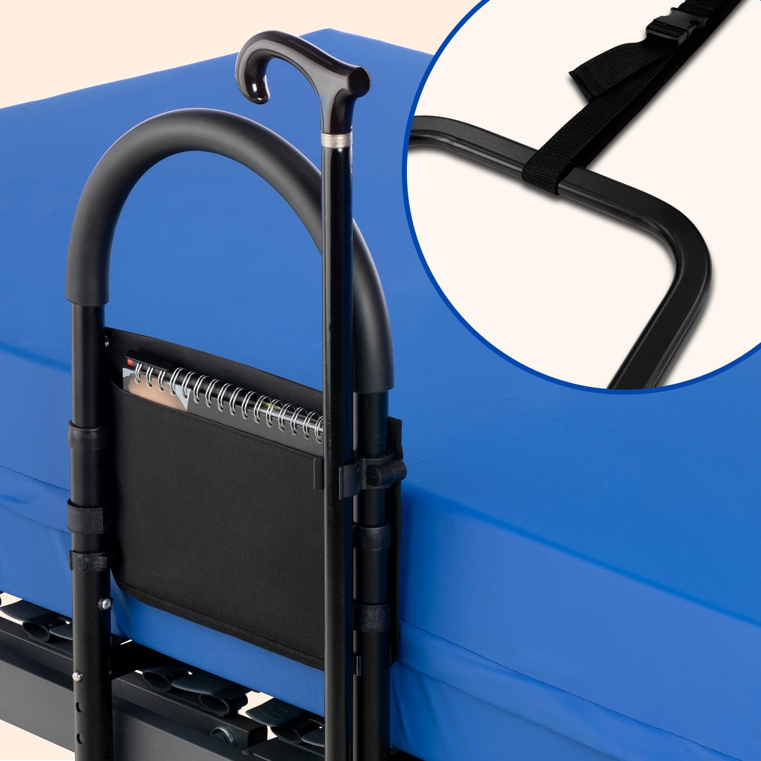 Gerialife - Sponde letto anziani | Ringhiera per letto adulto | Regolabile in altezza con supporto per bastone