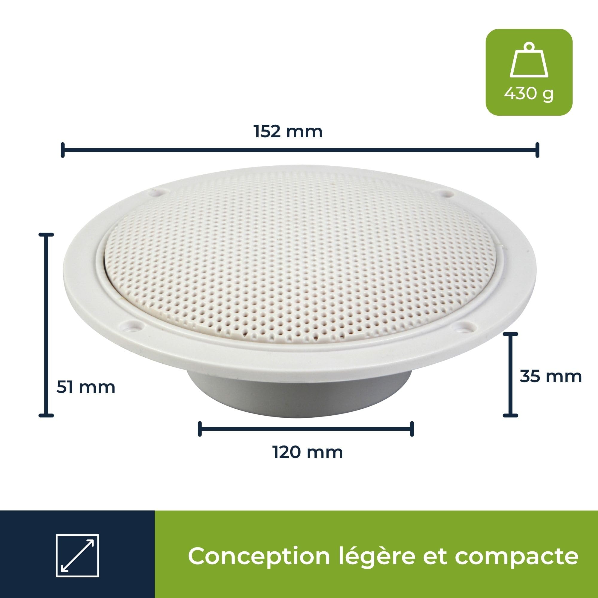 Velleman Enceinte encastrable 5", Haut-Parleur 80 Watt, 2 pcs, Enceintes murales/Plafond extérieur pour Maison, Salle de Bain, Cuisine, Bureau, Profondeur 35 mm, Rond, 152 x 51 mm, Blanc