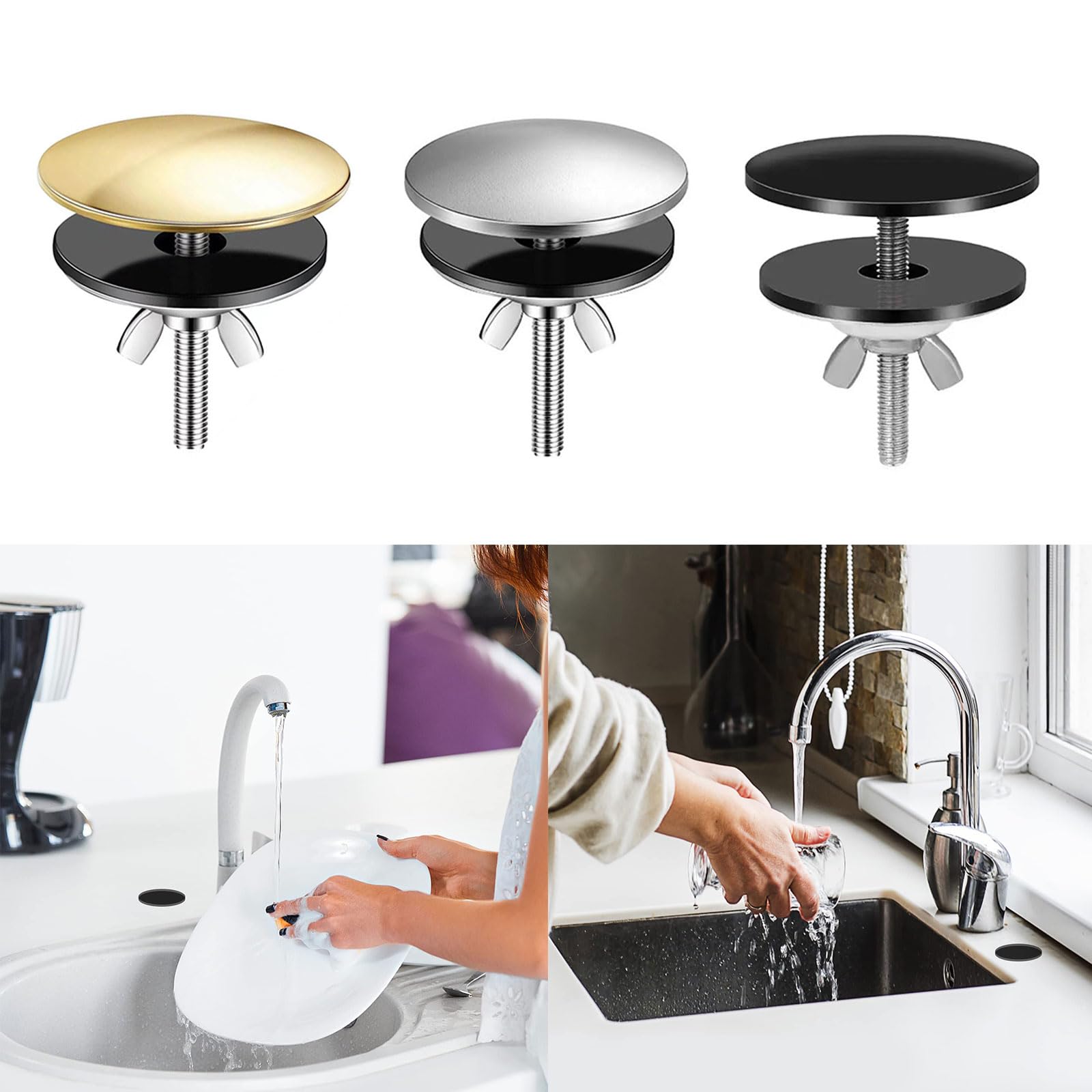 Tapón de agujero de fregadero de acero inoxidable para cocina y baño, 3 tipos de cubiertas de agujero de grifo para fregadero de cocina, accesorios duraderos y versátiles para fregadero