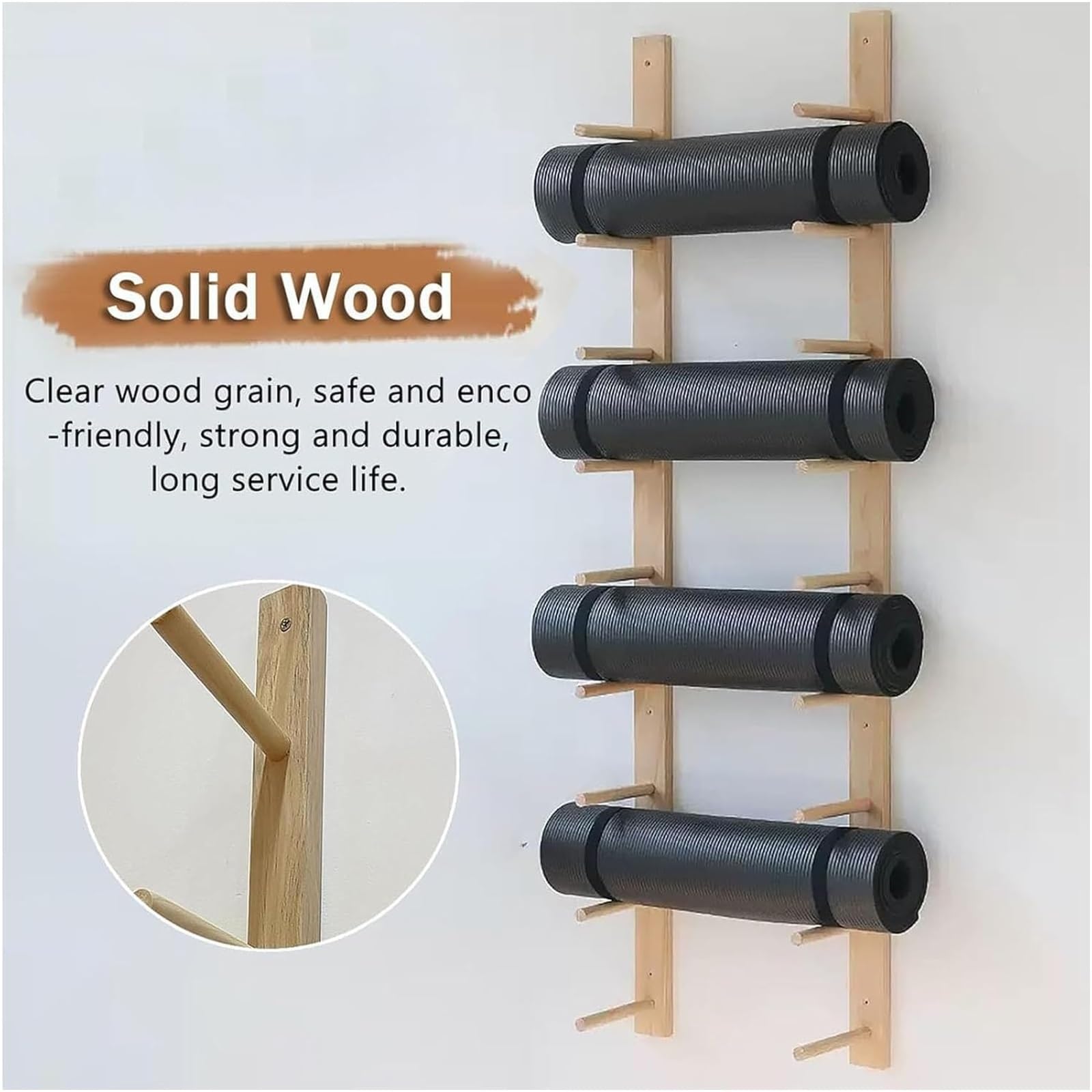 Supporto porta-rulli in legno per foam roller, supporto porta-rulli a 6/9 ripiani da parete, supporto per tappetino da pilates di grande capacità per palestra, per studio yoga, palestra