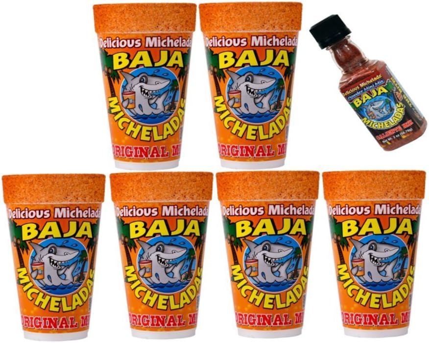 6-Pack Baja Michelada Mix in a 24oz Cup Ready To Use, Plus Michelada Shaker Caliente Flavor For Beer, Bloody Mary And Fruits and Vegetables - Original Flavor