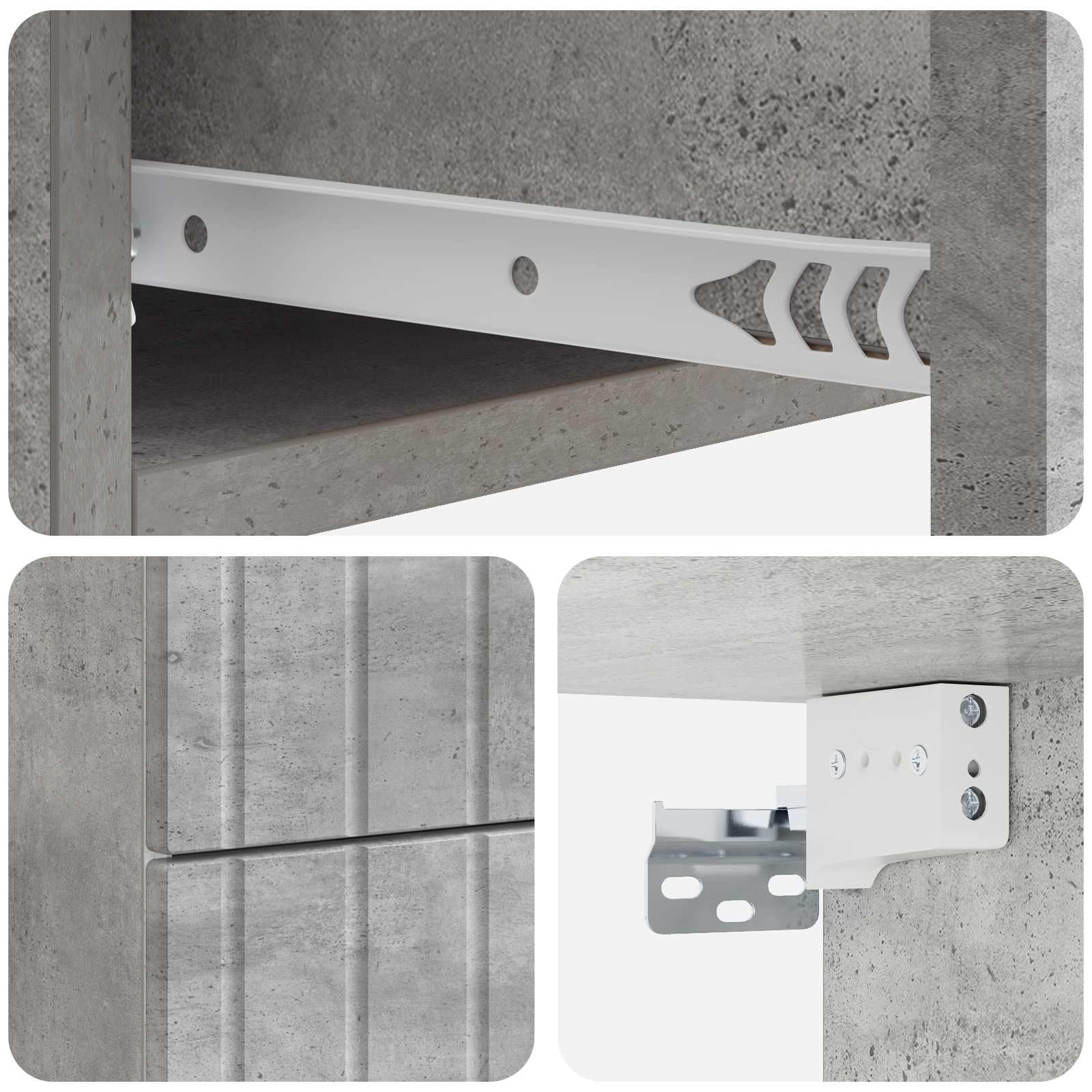 Mobiletto da notte a muro grigio cemento con ampio cassetto supporto per camera soggiorno ingresso e corridoio compatto 33x34,5x43 cm