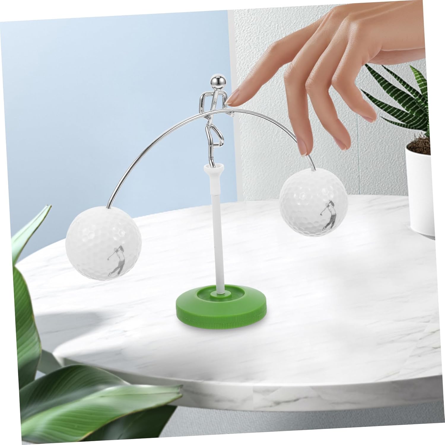 Toyvian Creative Metal Balance Desktop Ornament White Electroplated Small Man Figurine for Office and Home Decor Inspired Stress Enthusiasts and Party Decorations