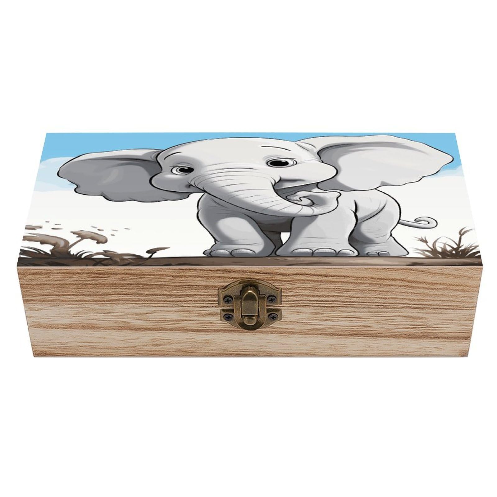 VstaDank White Elephant Wooden Storage Box Wooden Keepsake Box with A Hinged Lid Fashion Memory Treasure Boxes Decorative Jewelry Case for Crafts Photo Home Decor Wood Gift Box