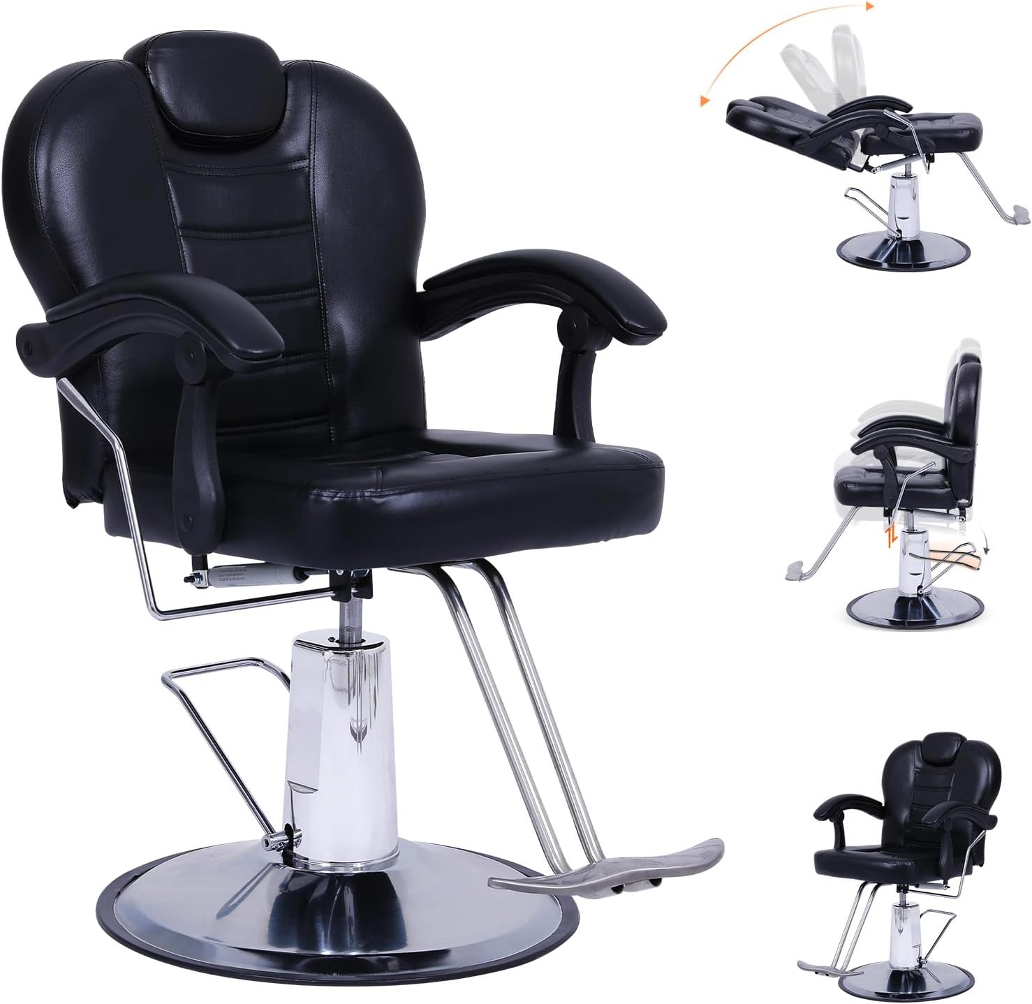 Tatub 90°-150° Reclining Barber Chairs for Barbershop, Heavy Duty Hydraulic Pump 360°Swivel Salon Chair for Hair Stylist -Upgrade Black