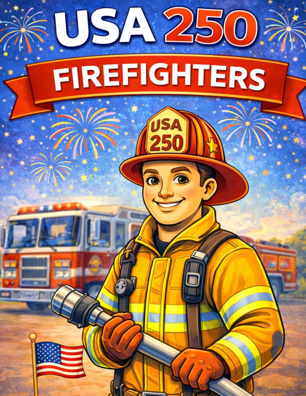 USA 250 Celebrating Firefighters Coloring Book for Kids: 50 Patriotic Firefighter Coloring Pages Featuring Fire Trucks, Rescue Heroes, Fire Stations, ... (USA 250 Patriotic Coloring Book Collection)