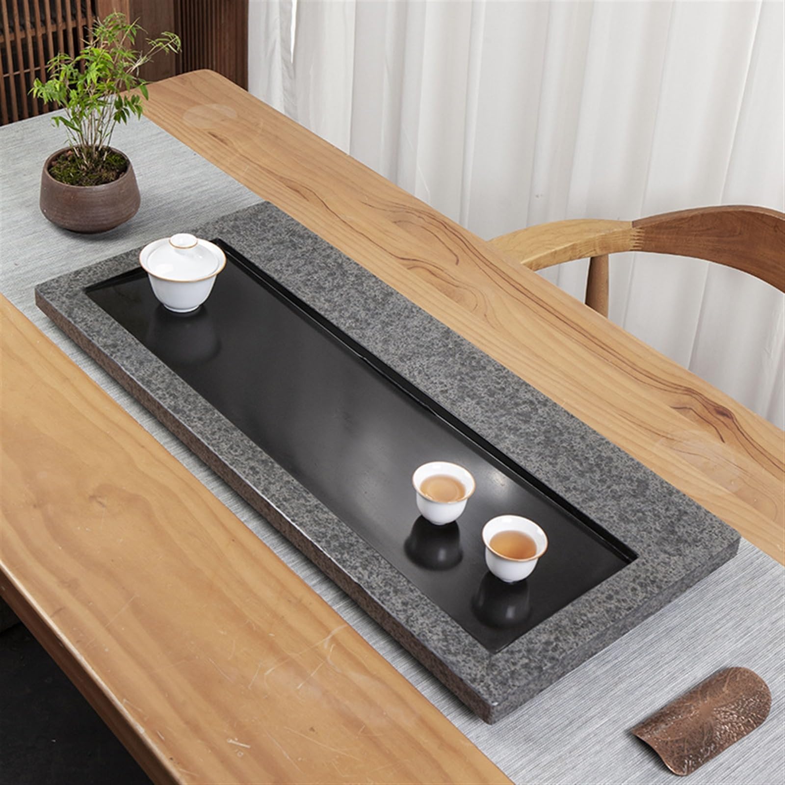 Bandejas De Té para Servir Bandeja de té de ebonita Natural for Uso doméstico, Juego de té Simple, Mesa de té Grande Tipo Drenaje de Oficina Moderna Bandeja De Té Gongfu(70x35x3cm)