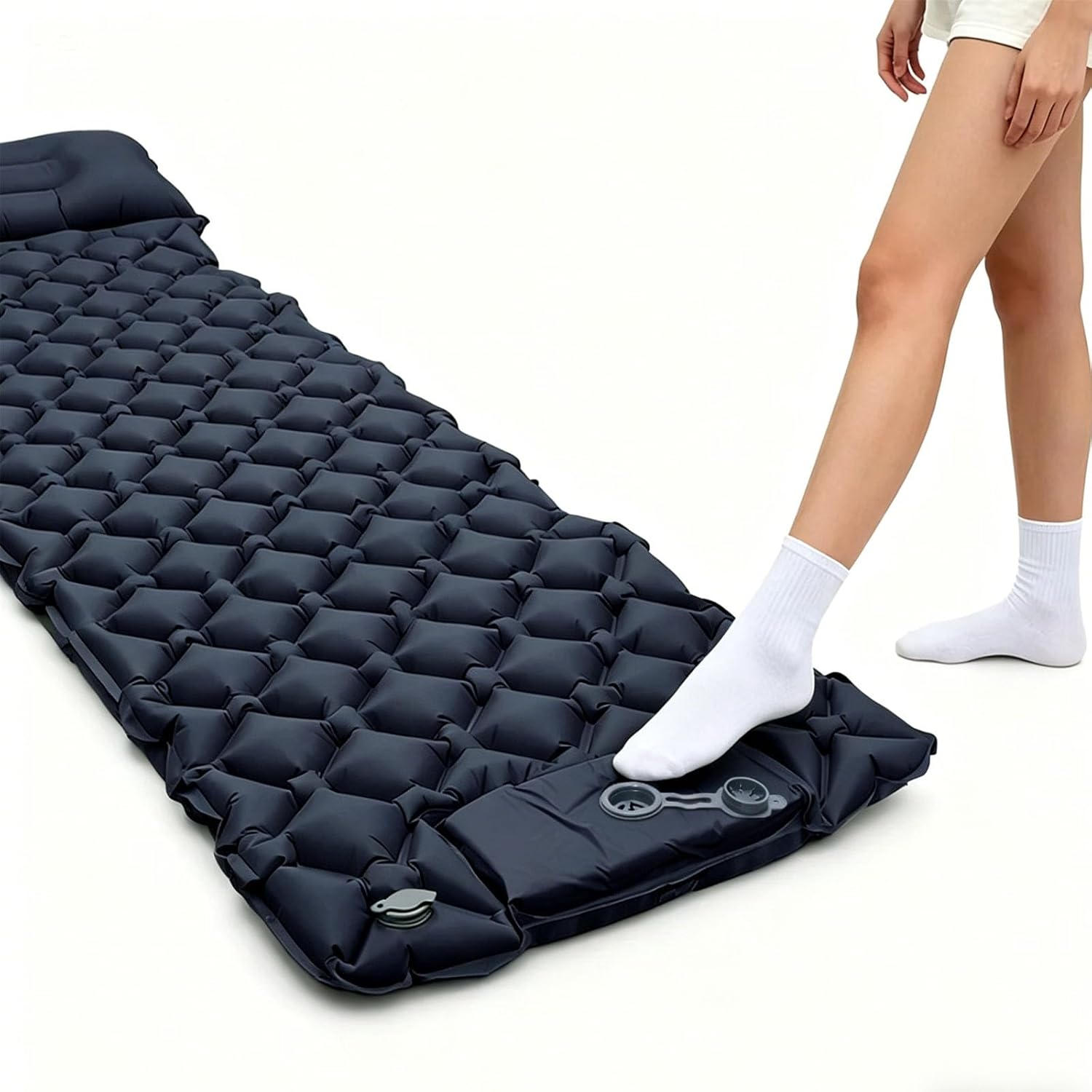 Lounge Mat Self Inflating Camping Sleeping Pad, Thick Memory Foam Air Mattress with Pump, Lightweight Waterproof Portable Mat for Backpacking Hiking Travel Beach Picnic Outdoor Adventures (Navy)