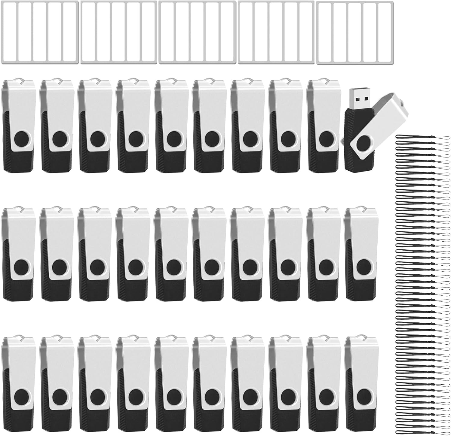 EASTBULL 100 Pack of Bulk Flash Drives 4GB USB 2.0 Flash Drives Pack 4 GB USB Drives Bulk Thumb Drives for Data Storage with 100 Strings and Labels (4GB, Black)