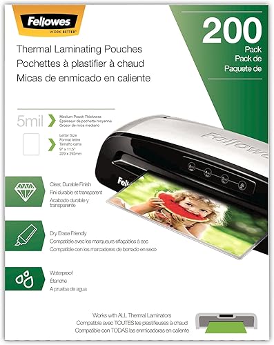 Fellowes Bolsas de laminado térmico, hojas de tamaño carta de 5 mil, 9 x 11.5, paquete de 100, transparentes (5743501) + paquete de 200,