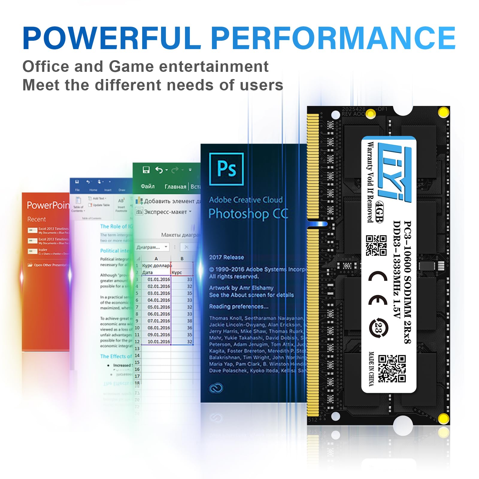 LIYI DDR3L/DDR3 RAM 4GB 1333MHz PC3L-10600/PC3-10600 CL9 2Rx8 204
