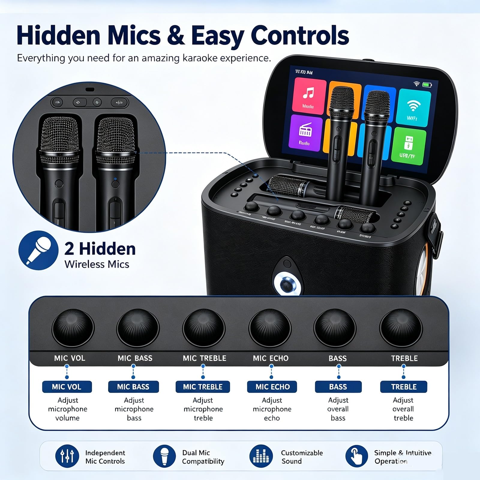 Máquina de Karaoke for Adultos, Máquinas de Karaokes Portátiles | 2 micrófonos inalámbricos de carga automática, aplicación de Karaoke, altavoz de 30 W, se conecta a la TV for fiestas en casa