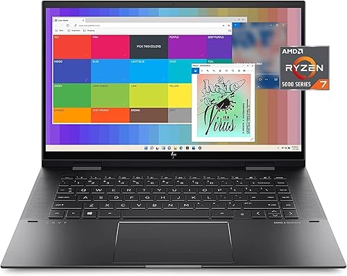 HP 2023 Envy x360 Laptop convertible 2 en 1, pantalla táctil FHD de 15.6 pulgadas, procesador AMD Ryzen 7 5825U, 16 GB RAM, 512 GB SSD, gráficos AMD