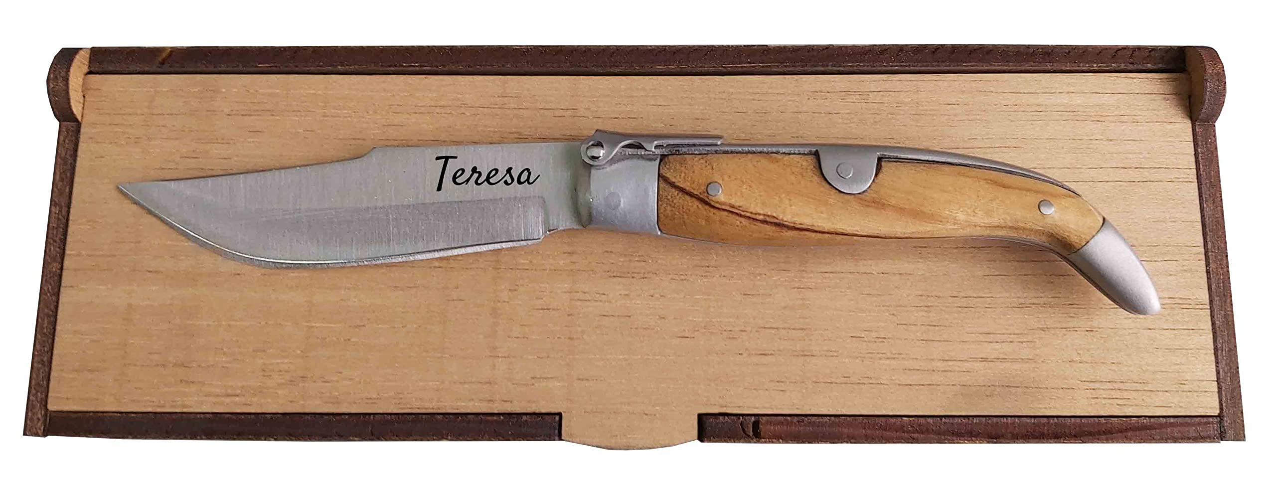 Genérico Roncero Navaja Teja Albacete Olivo 8,5 cm. Albacete Personalizada con tu Nombre.