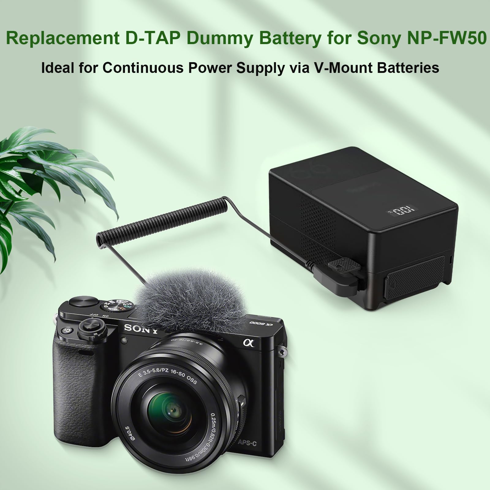 Cable de batería ficticia D-Tap a NP-FW50 para batería con Montura en V, Compatible con Las cámaras Sony Alpha ZV-E10, A7, A7II, A7RII, A7S, A7SII, A6000, A6100, A6300, A6400, A6500, A5000
