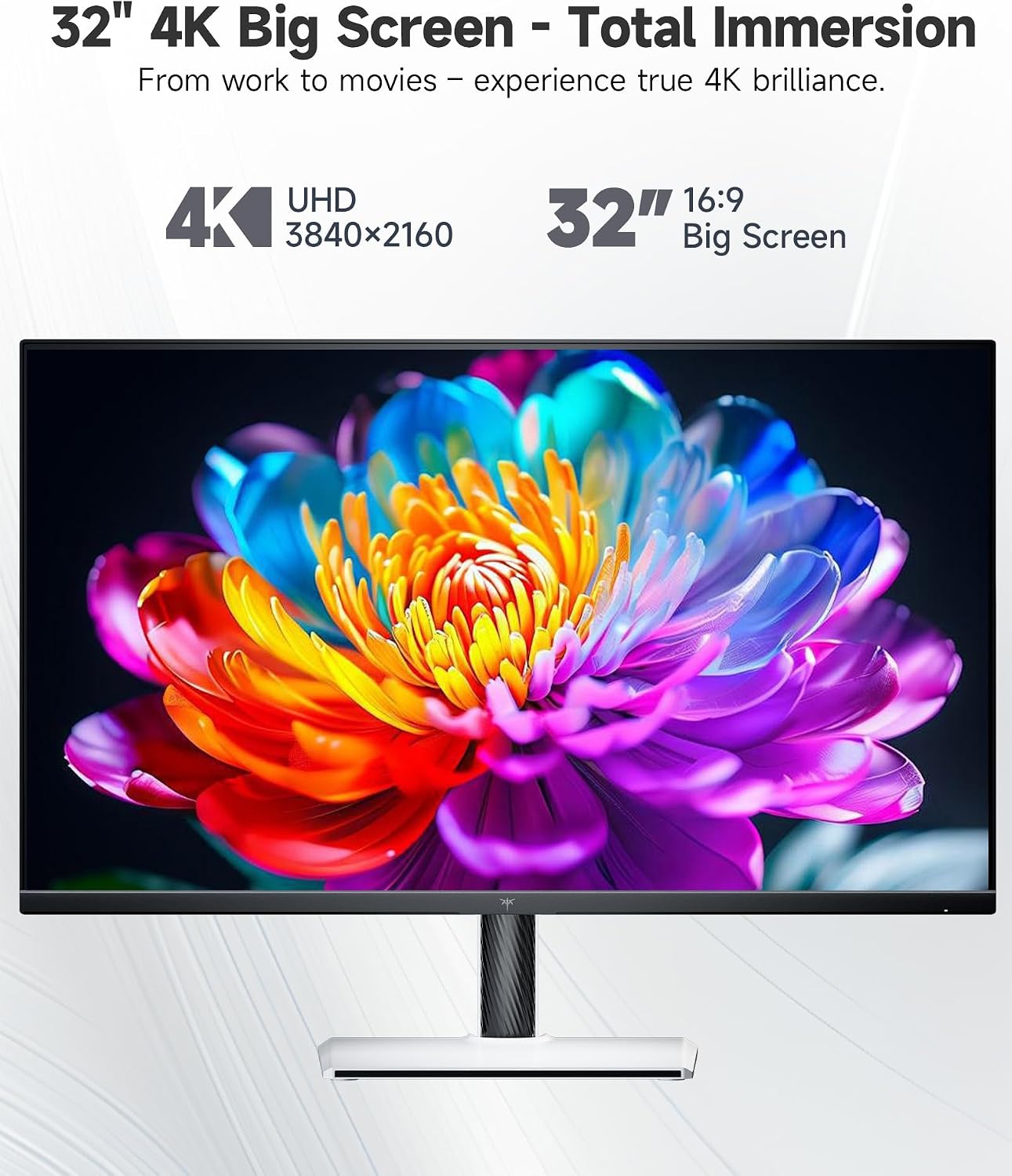 KTC 32 Inch 4K UHD Monitor, 3840 x 2160 Computer Monitor 60Hz, 3000:1 Contrast, HDR, 125% sRGB, HDMI Dispaly Port, Tilt Height Swivel Adjustable Stand, Low Blue Light, Vesa Wall Mount, White, H32U6 image 2