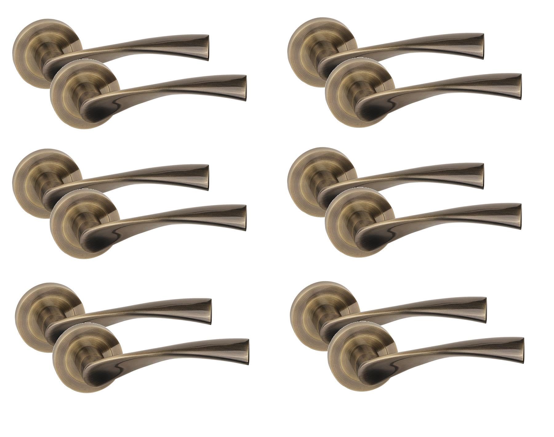 Golden Grace Astrid Classic Door Handle Set - Antique Brass - 6 Pack