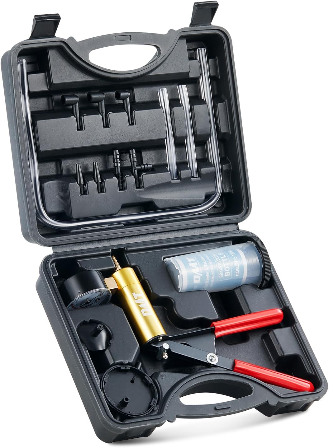 Orion Motor Tech Brake Bleeder Kit with Hand Pump and Pressure Gauge, Hand Vacuum Pump with Brake Bleeder Bottle Adapters Case & Gloves for One Person Brake Fluid Power Steering Fluid Bleeding
