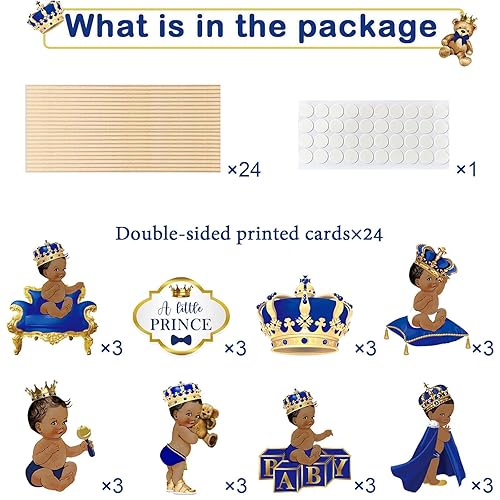 Miniatura 3 de 24 piezas de palos de centro de mesa del Príncipe Real, decoración de fiesta de baby shower para niños y niños, suministros de fiesta temática de