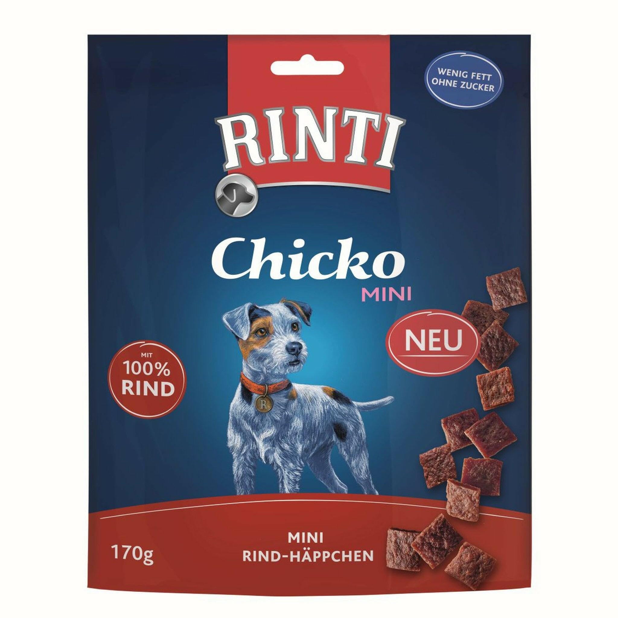 RINTI - Chicko Mini Rind-Häppchen | Kalorienarme Hundesnacks aus 100% frischem Rindfleisch für ausgewachsene Hunde. Zuckerfreie Hundeleckerlies ohne Zusätze im Frischebeutel | 9x170g