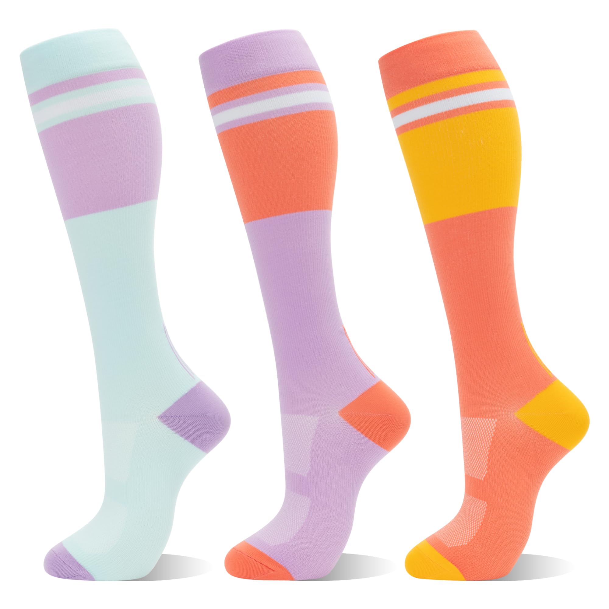 fenglaoda Compression Socks for Women Men, 20-30mmHg Compression Support Circulation Socks for Nurses, 20-3pairs-contrasting Colors4, S-M