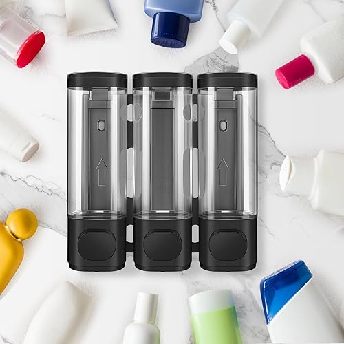 Miniatura 5 de Dispensador y Organizador con Bomba de Ducha 3 en 1 Montado en la Pared del Baño, Dispensadores para la Ducha, Dispensador de Champú y