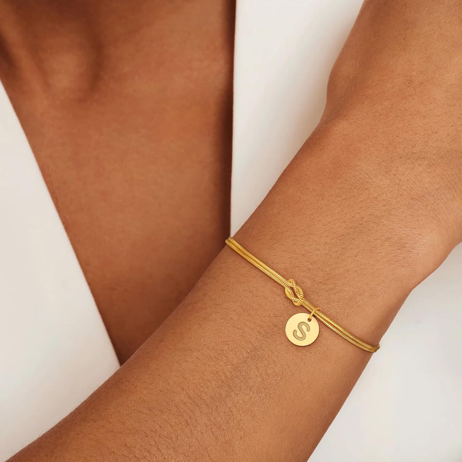 Gold Initial Bracelets for Women Girls - 18K Gold Plated A-Z Initial Bracelet Dainty Knot Bracelet Gold Bracelets for Women Teen Girl Gifts Trendy Stuff - Image 5