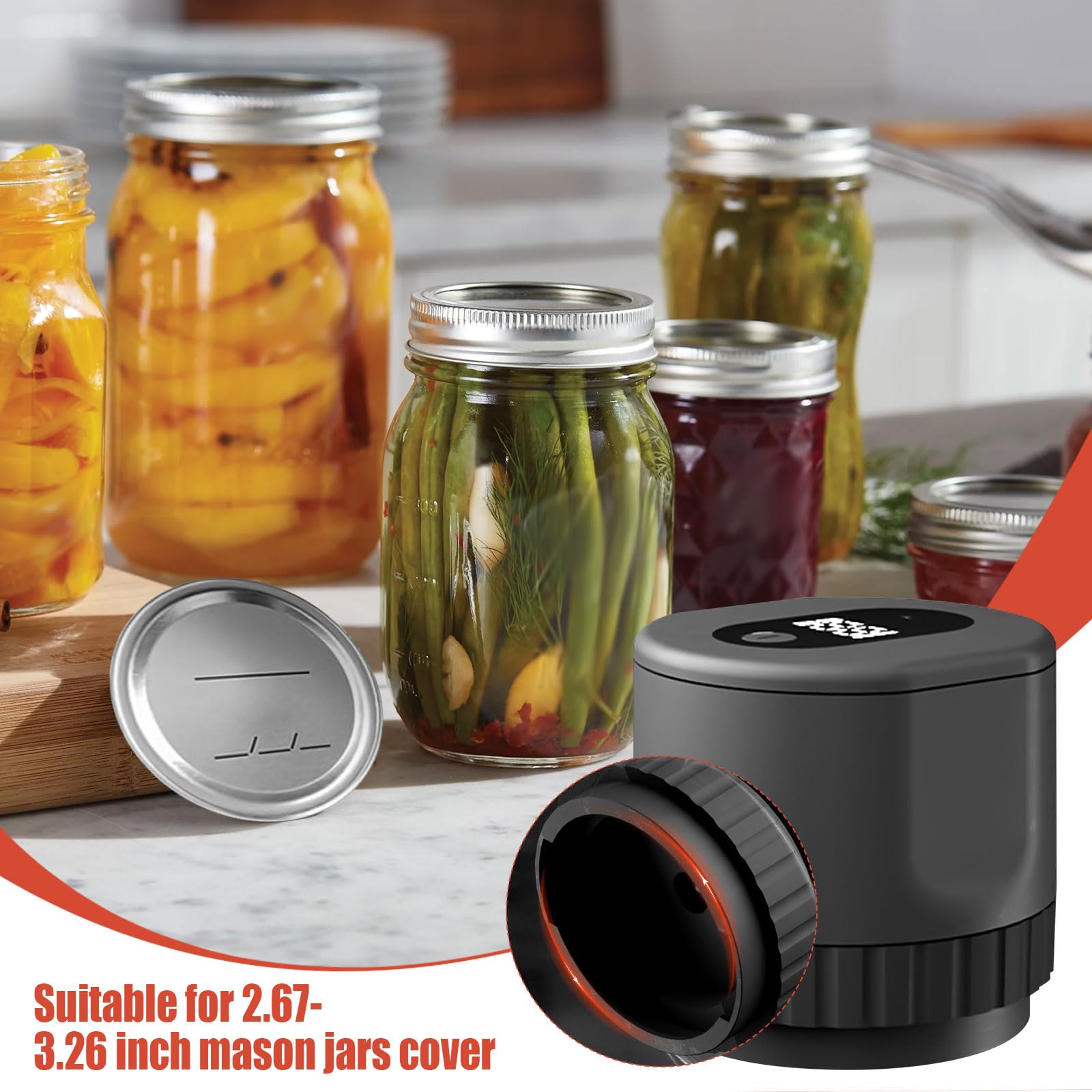 Glas-Vakuumierer-Set, Food Saver Vakuum-Dosenversiegeler, tragbare Mason-Vakuumierer mit 15 Flaschenverschlüssen und 60 Etikettenaufklebern für die Gärung von Lebensmitteln
