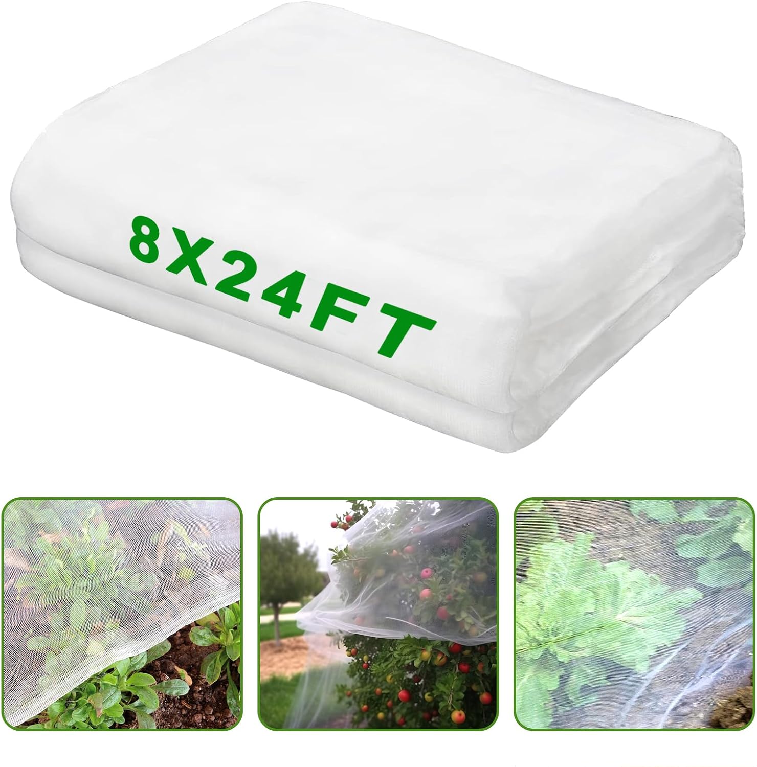 Bird Netting, 8X24FT Ultra Fine Garden Netting for Garden Protection, Garden Mesh Netting Barrier, Net Row Cover Protection for Plant, Fruit Tree, Vegetable, Flowers, Crops and Greenhouse