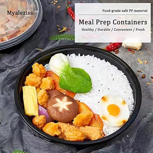 Miniatura 2 de Paquete de 50 recipientes de preparación de comidas, recipientes circulares de plástico de 24 onzas con tapas para preparación de alimentos, cajas