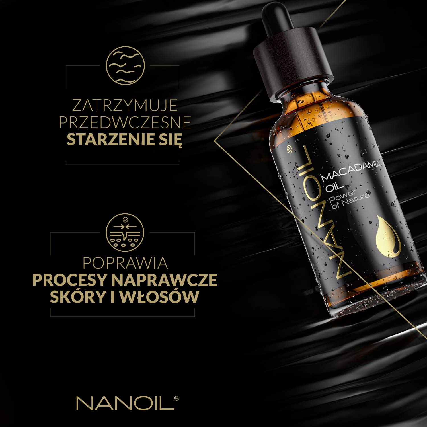 Olejek makadamia Nanoil Macadamia Oil 50 ml – naturalny, zimnotłoczony i nierafinowany olejek do pielęgnacji włosów, ciała i twarzy, odżywienie, ochrona i wzmocnienie