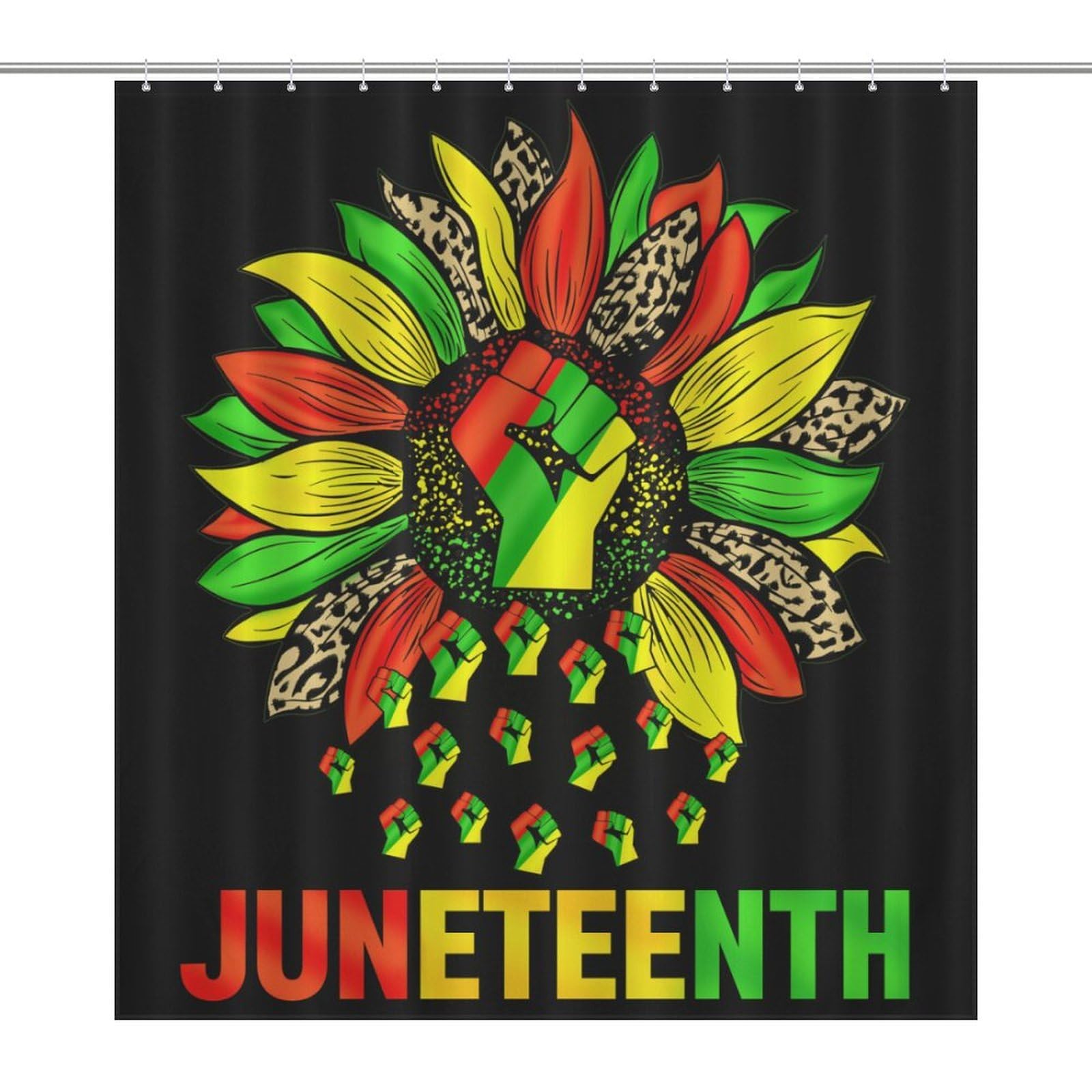 Oudrspo Sunflower Fist Juneteenth Black History Month Shower Curtain Modern Bath Curtain Bathroom Decor Set with 12 Hooks 60 X 72 Inch