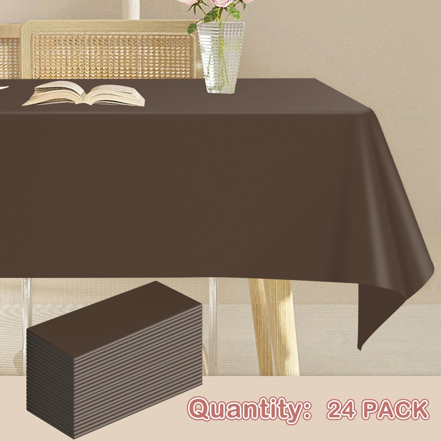 YSYJ Brown 24 Pack Plastic Tablecloth 54 x 108 Inch Rectangle Disposable Table Cloth for Parties Plastic Table Cover Disposable Tablecloths