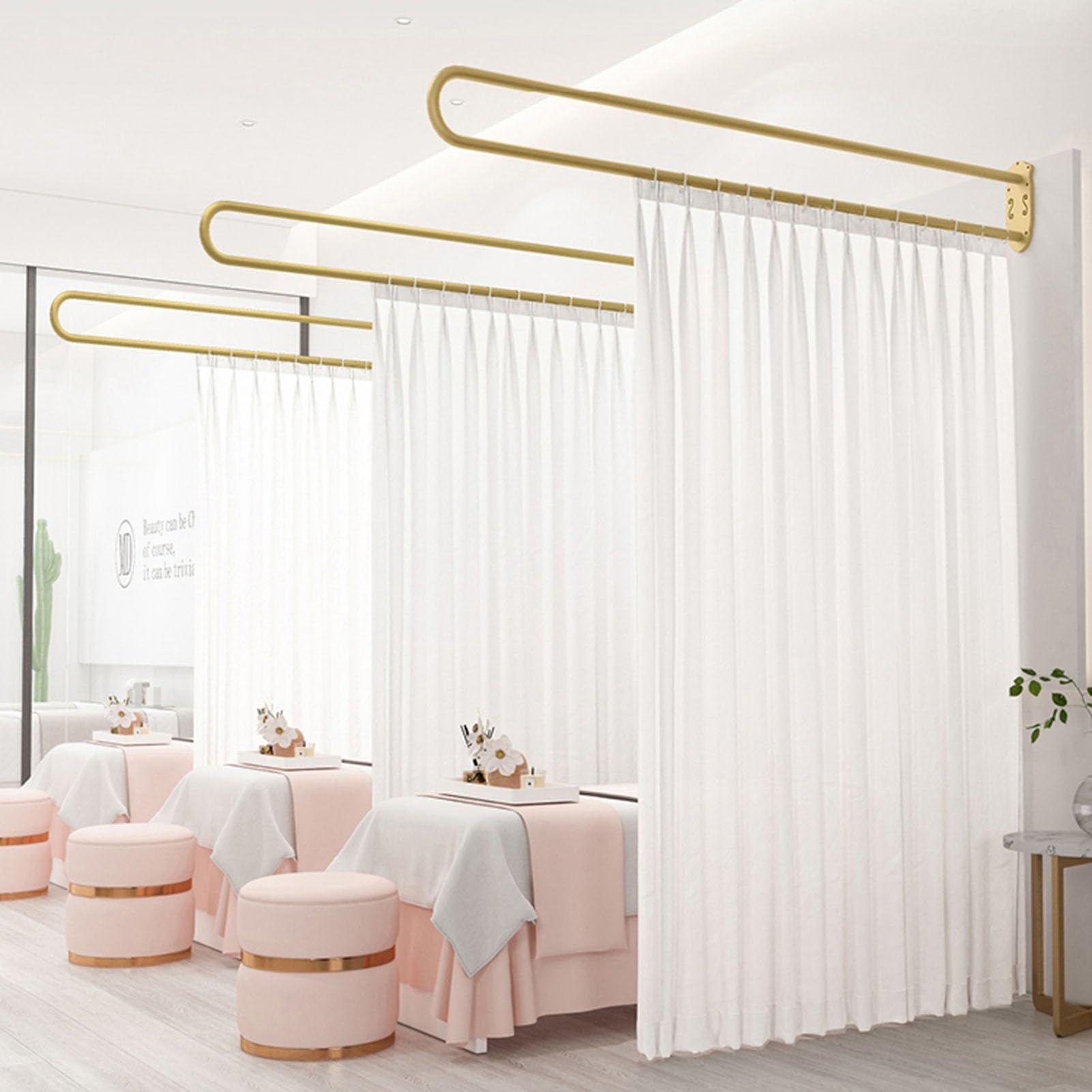 WQPMNYG Beauty Salon Divider Curtain 2.2m UShaped Support Rod SemiTransparent Room Divider for Living Room & Dining Room Includes Support Rod Set for Versatile Use