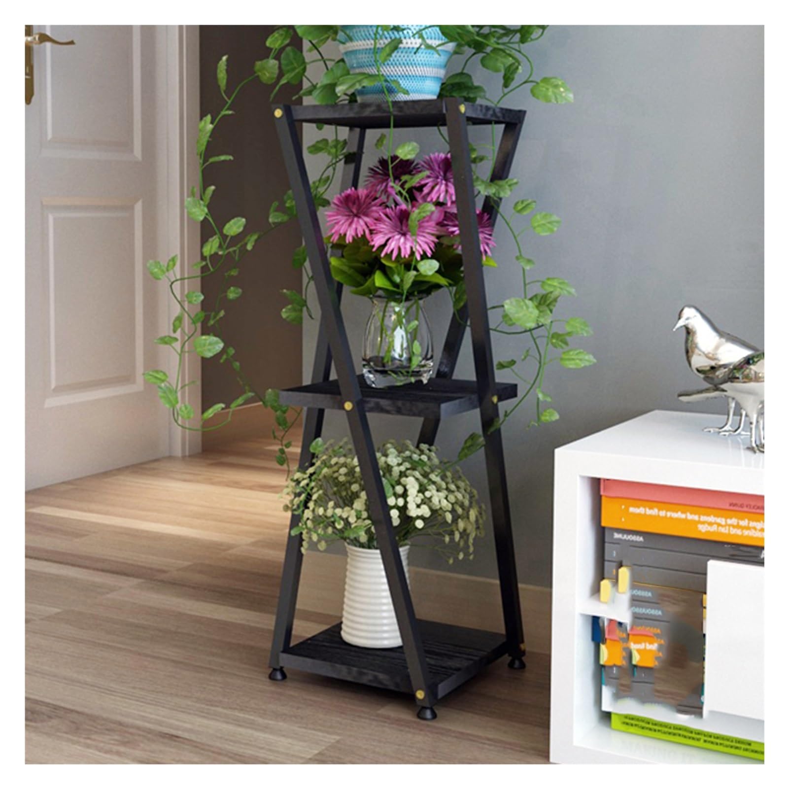 Support à fleurs en métal élégant noir 100x30x30 cm pour plantes d'intérieur et salon