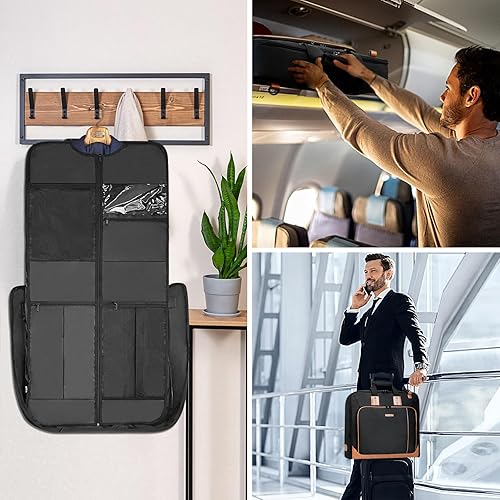Miniatura 6 de Noozion Bolsa de ropa para viaje, grande, de cuero, bolsa de traje colgante, bolsa de viaje impermeable, bolsa de equipaje para hombres y mujeres