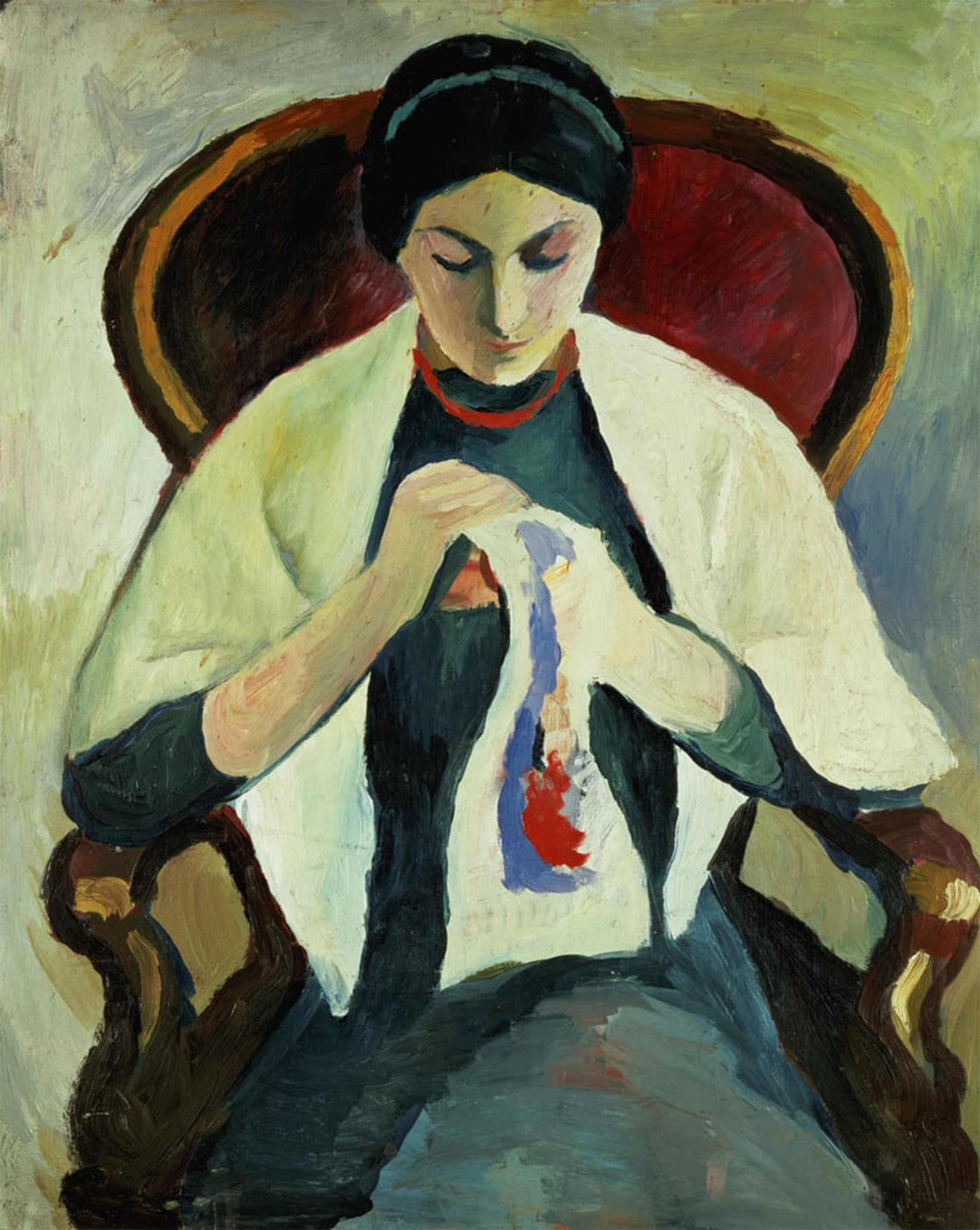 ARTXLXXBN Famous Painting Art Wall Decor Abstract Art Picture Woman Sewing by August Macke Animal Pictures for Home Decor 60x90cm