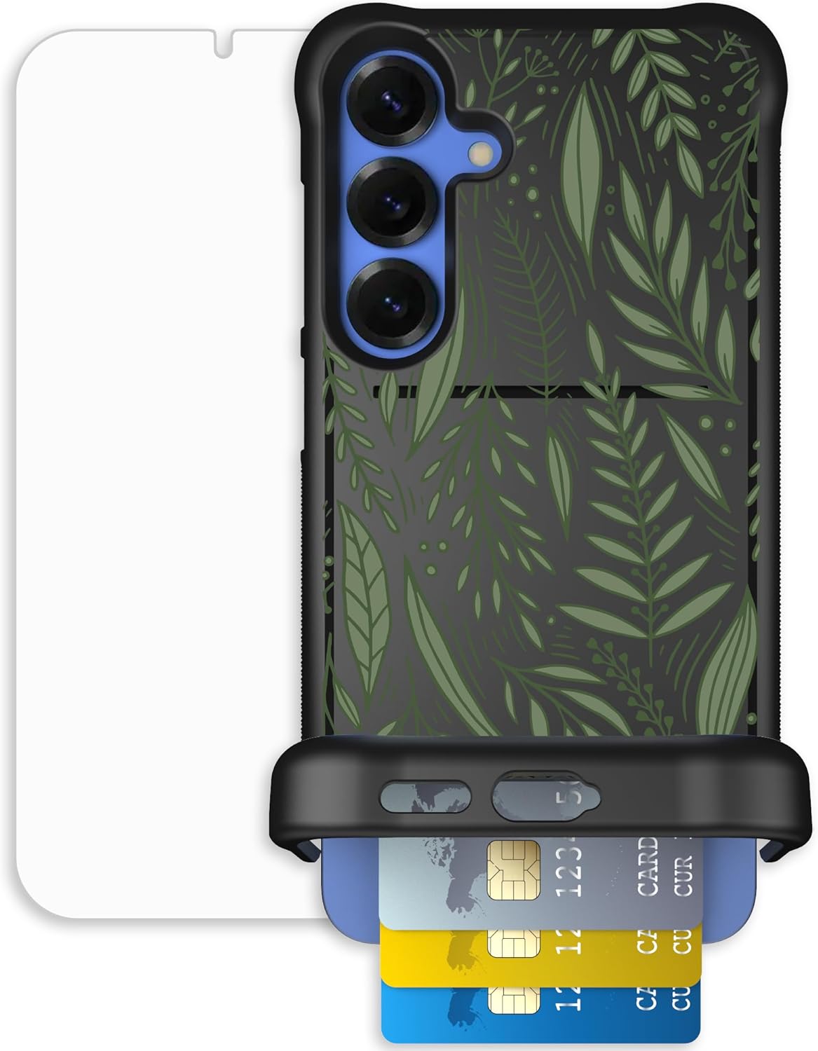 Scooch for Samsung Galaxy S25 Plus Case with Card Holder, Wingmate Wallet Case with Hidden Card Slot and RFID Protection, Bundled with Tempered Glass Screen Protector, Willow Garden