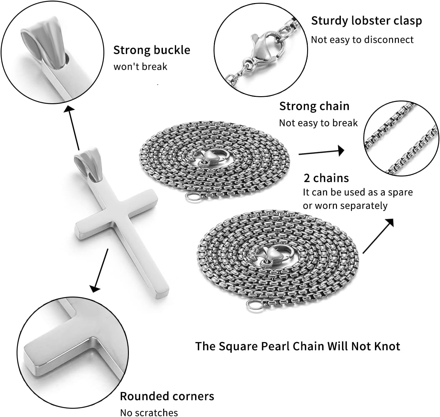 Stainless Steel Cross Necklace for Men Silver Cross Necklace for boy Small Cross Pendant Necklace Simple Jewelry Cross Chain Gifts for Men - Image 2