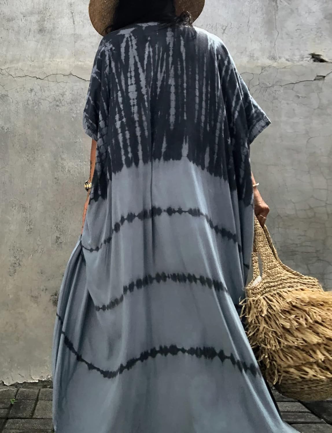Women's Beach Cover Ups Open Front Tie Dye Maxi Cardigan Kimono Swimsuit with Belts